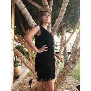 VINTAGE Black Flapper Dress. Fringe Texture.